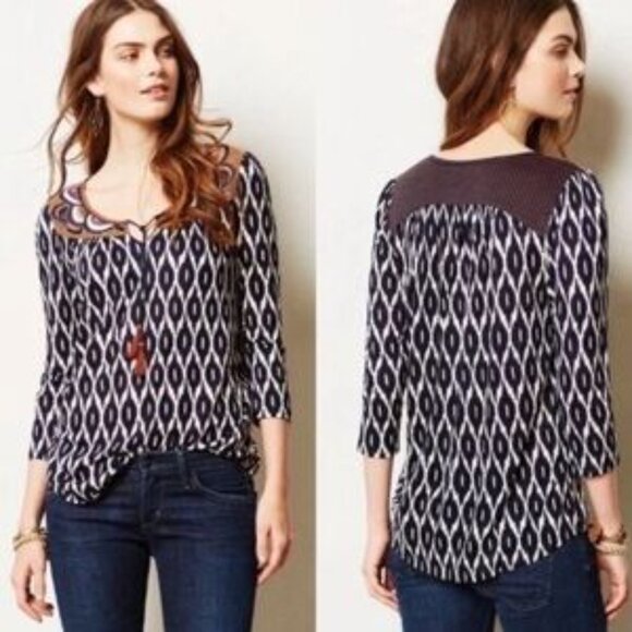 Common Thread Anthropologie Ikat Patterned Tunic Blouse Top Large - Picture 2 of 8